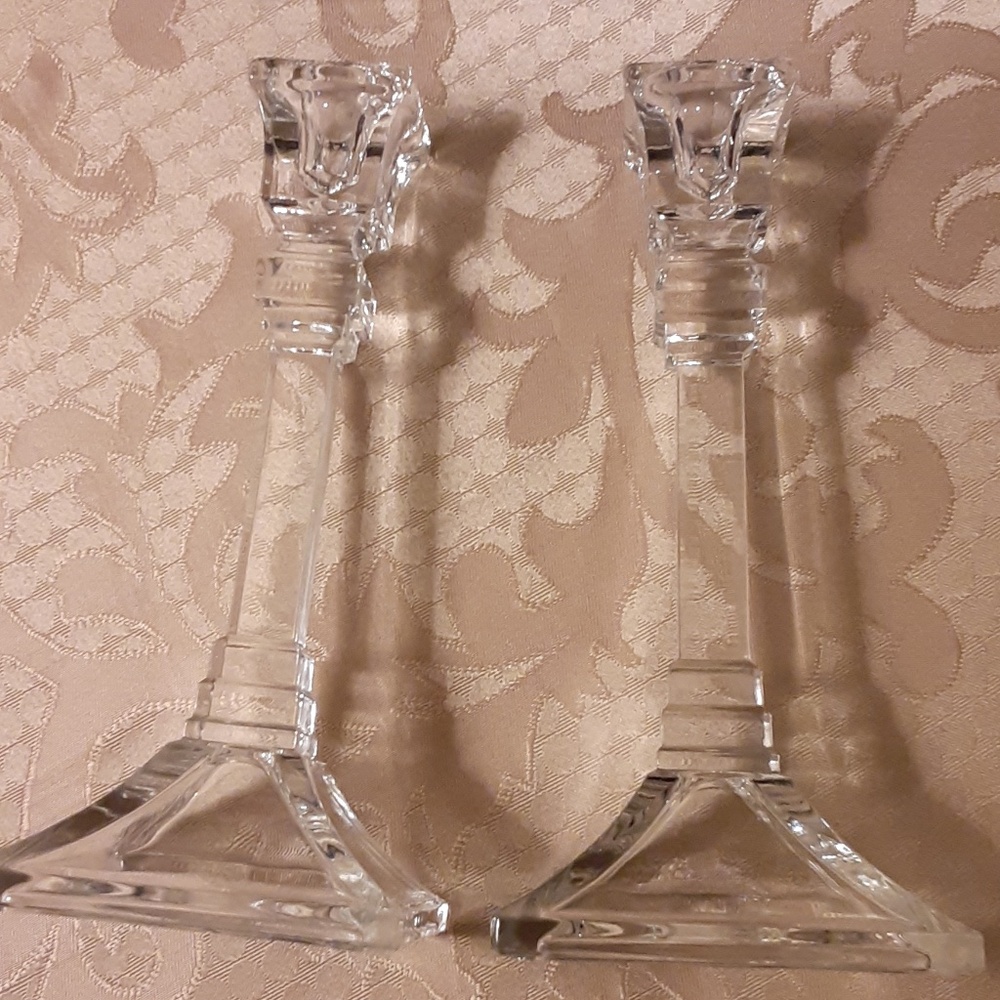 Pair of Roman 8" Lead Crystal Candlesticks